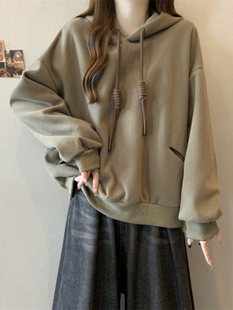 Thickened Belly-Covering Design Hooded Sweatshirt for Women 2024 Autum Slightly Fat mm Large Size Loose Versatile Casual Top