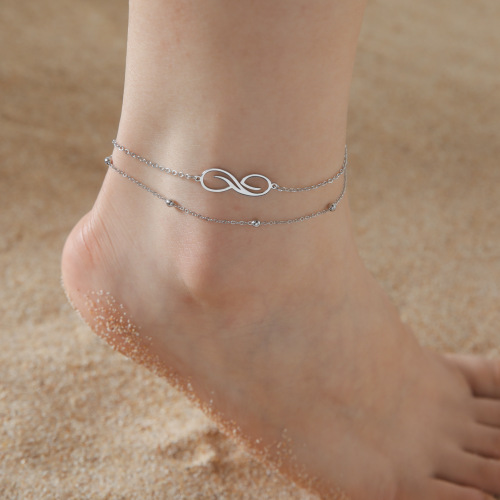 Bestselling Bohemian Infinity Symbol Anklet Stainless Steel Double Beaded Chain Sandal Anklet for Women Fashion Accessory