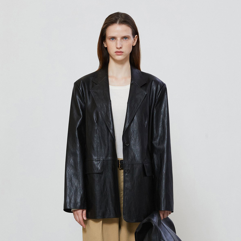 In Stock Lowclassic Suit Leather Jacket for Women Autumn and Winter New Designer Style Minimalist Loose Jacket