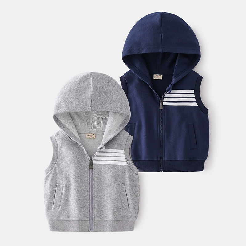 Новый 2025 Осень Корейский стиль Детская одежда с капюшоном для мальчиков Уличный тренд Стильный маленький и средний мальчик Повседневный свитер-жилет