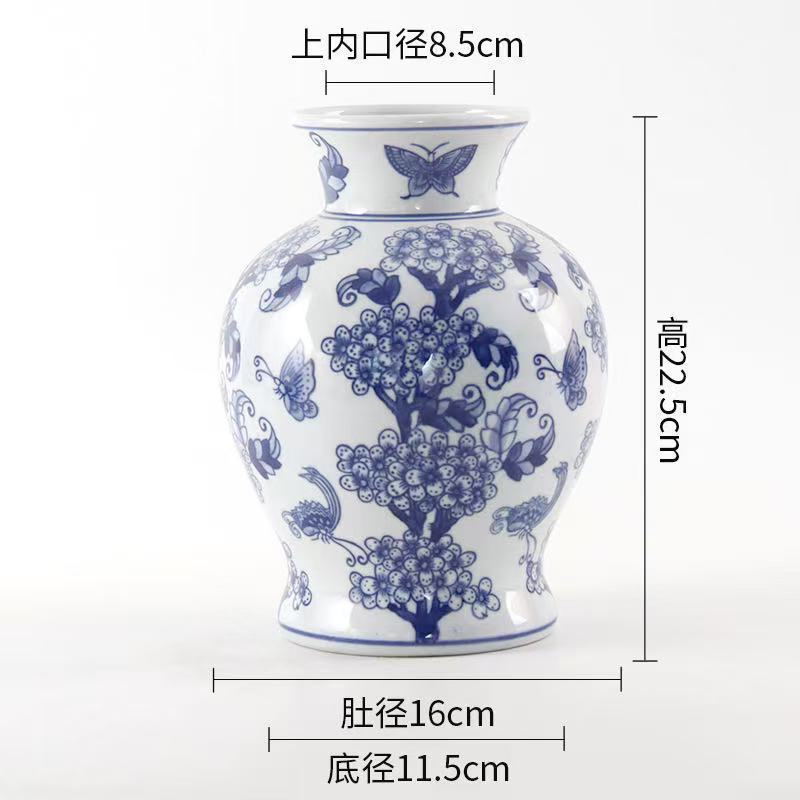 新しい中国風のパステルセラミック花瓶青と白の磁器リビングルーム玄関フラワーアレンジメントデスクトップホーム装飾牡丹花瓶|undefined