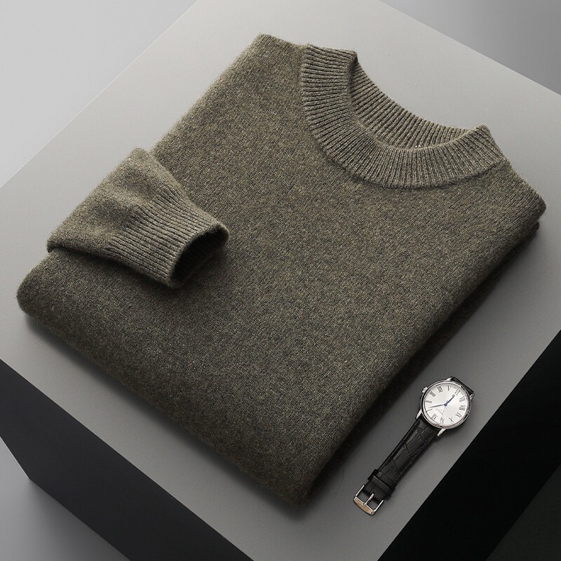 Double-Layered Thick 100% Pure Wool Sweater for Men, Half-Turtleneck Pullover, Solid Color Versatile Cashmere Knit Base Layer for Wholesale