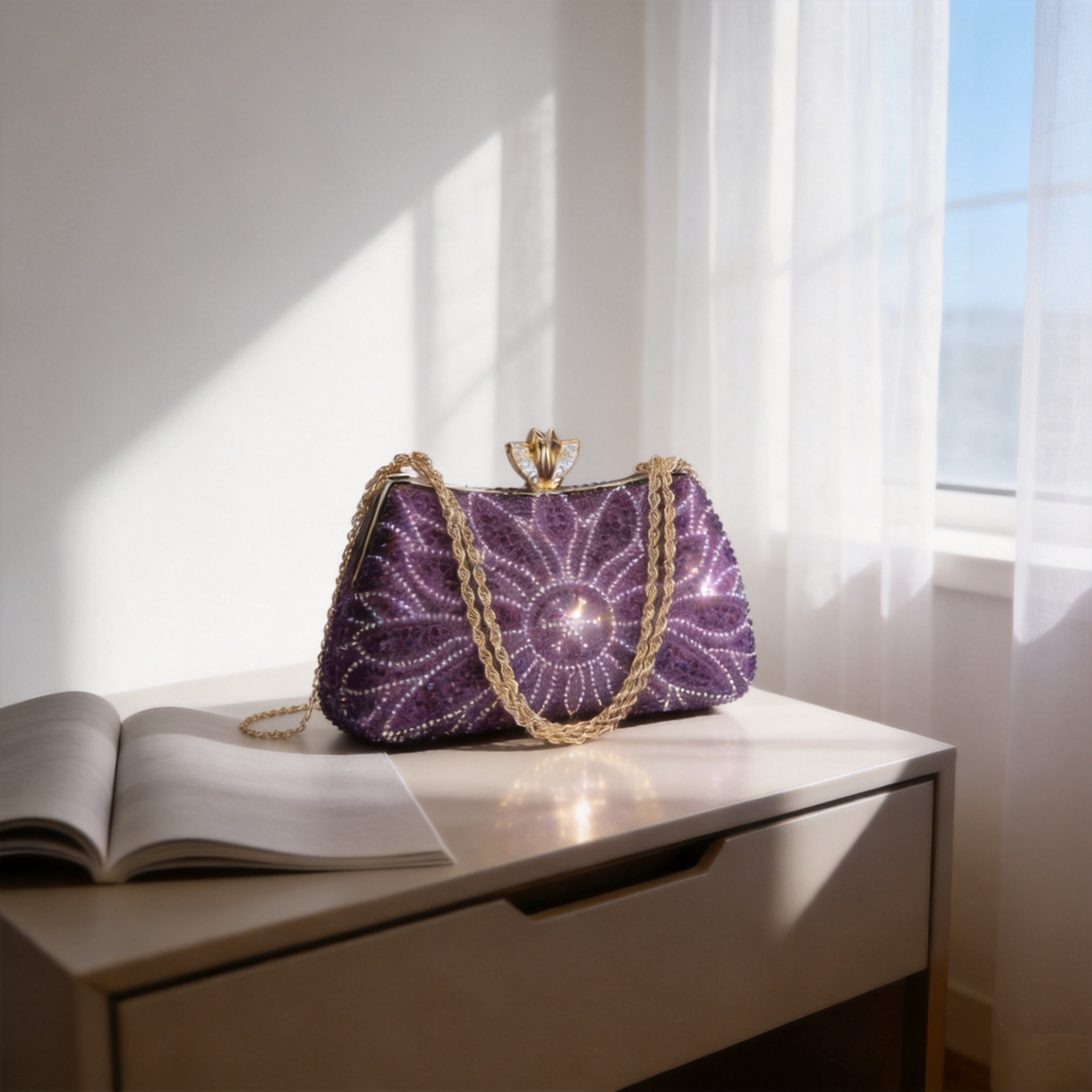 Cross-Border Fashion Women's Shiny Rhinestone Evening Bag, Elegant Sunflower Design, Light Luxury Style, Hand-Held, Shoulder, and Crossbody Bag for Women