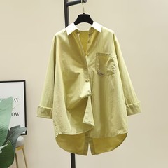 スリットシャツレディース長袖春秋新作韓国風ゆったり着痩せ万能シャツトップス