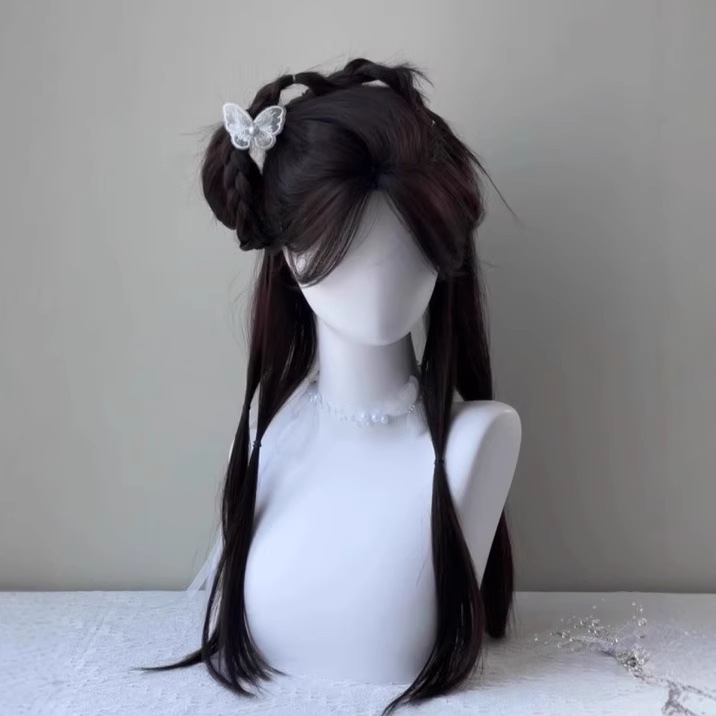 かつらの女性の清冷感の古風の小さい先生と妹の長い直髪の新しい中国式の漢服の中で自然でふわふわしているかつらの一体式を分けます。|undefined