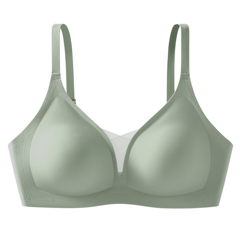 V-collar profundo hilo de malla de jalea fija taza ropa interior damas sin marcas sin anillo de acero sujetador se reúne contra la caída sujetador de soporte superior