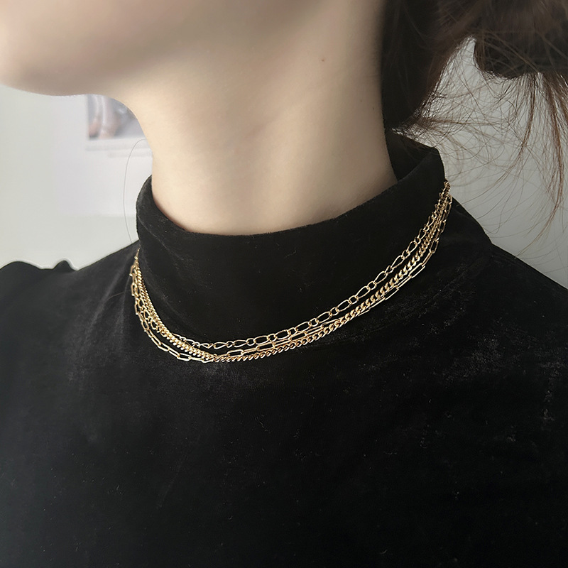 Flerskiktad kedja halsband smycken för kvinnor guld_voghion.com