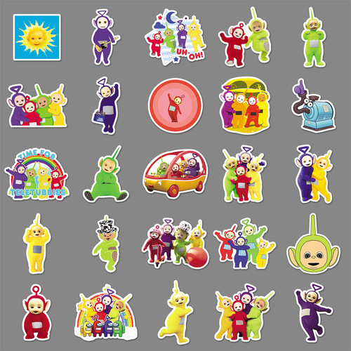 50 cartoon Teletubby sticker sheets for laptop, phone, car, skateboard, and guitar decoration