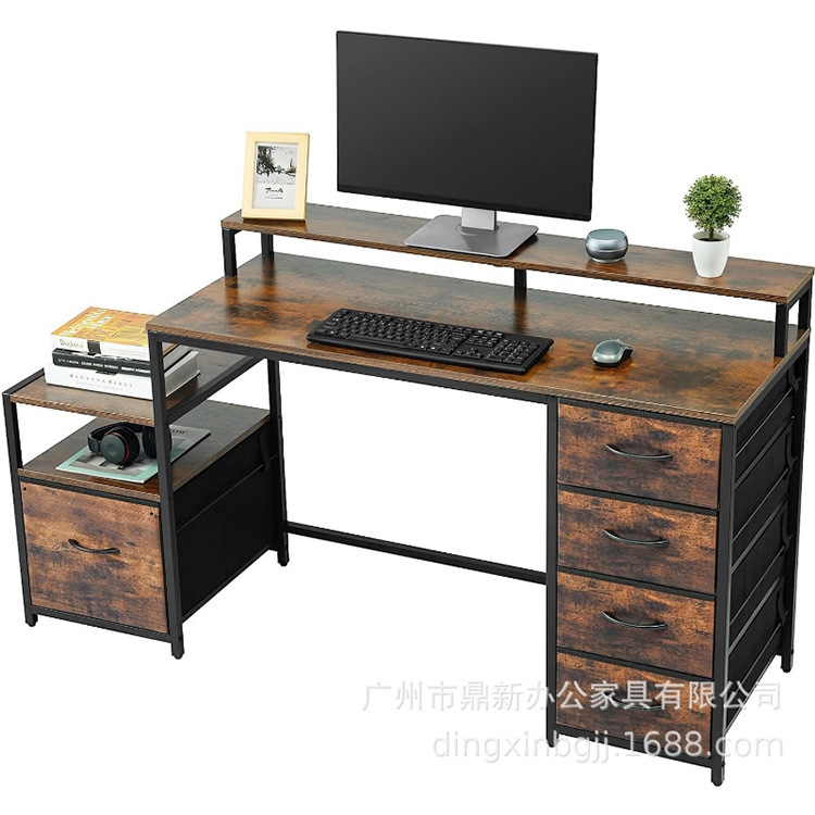 Computer Desk with Storage Shelf Cloth File Drawer for Letter Size Monitor Stand Study Room Easy to Assemble