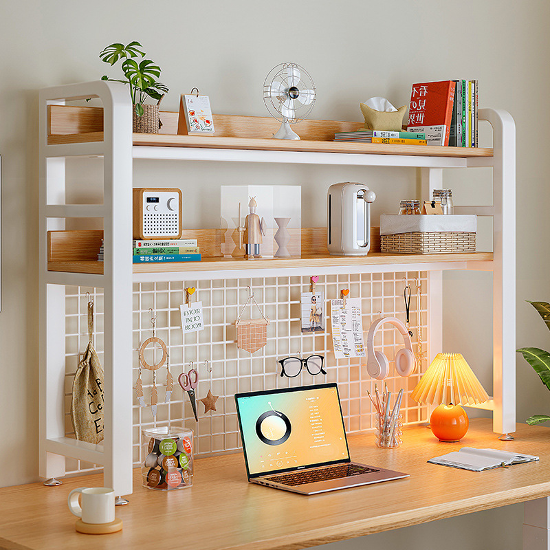 Estante de escritorio, tablero de agujero, dormitorio de arte de hierro, escritorio de estudio, escritorio de computadora de oficina, estante de libros de almacenamiento de varias capas