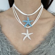 欧美个性度假沙滩颈链波西米亚海星吊坠夸张海洋风人鱼皮绳项链女