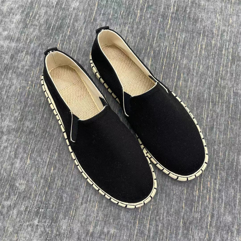 Old Beijing Chinese-style linen layered sole plain color men's embroidered canvas casual flat shoes versatile one-pieced men's shoes