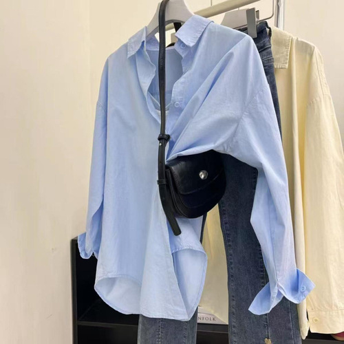 A niche retro loose early spring versatile minimalist cotton casual temperament stylish design long-sleeved shirt