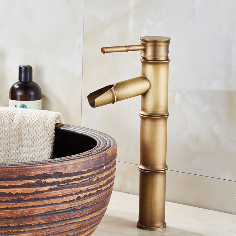 European-Style Antique All-Copper Countertop Basin Faucet Bamboo Joint Basin Faucet Bathroom Hot and Cold Water Basin Faucet