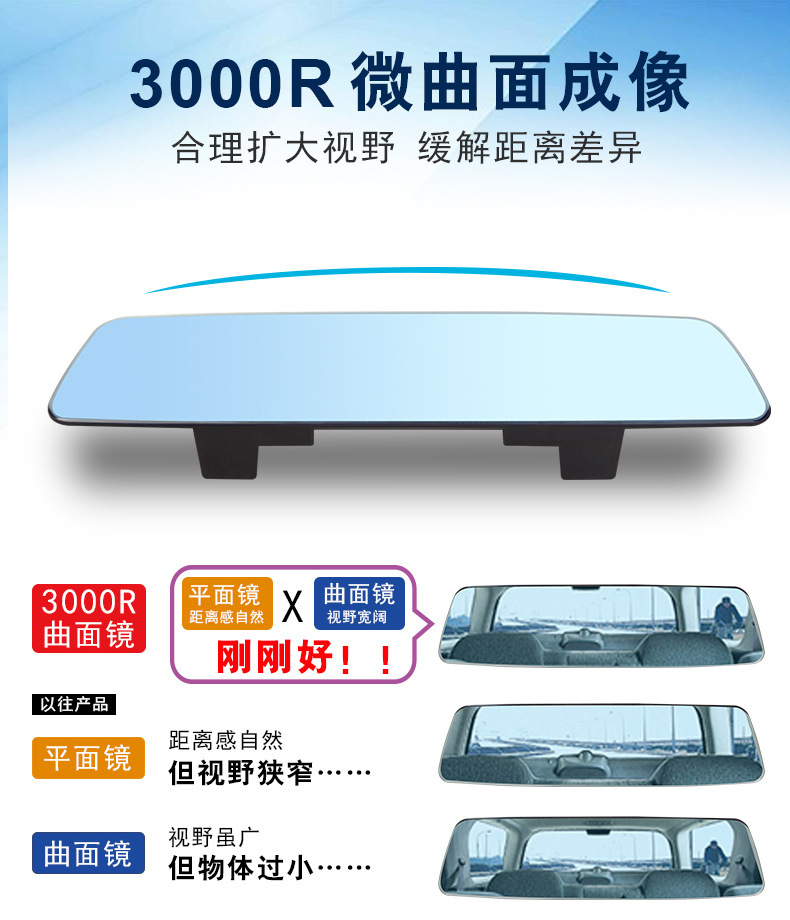 Real Frameless Car Large Field of View Reversing Auxiliary Rearview Mirror 2.5D Curved High-Definition Glass Anti-Glare Blue Mirror