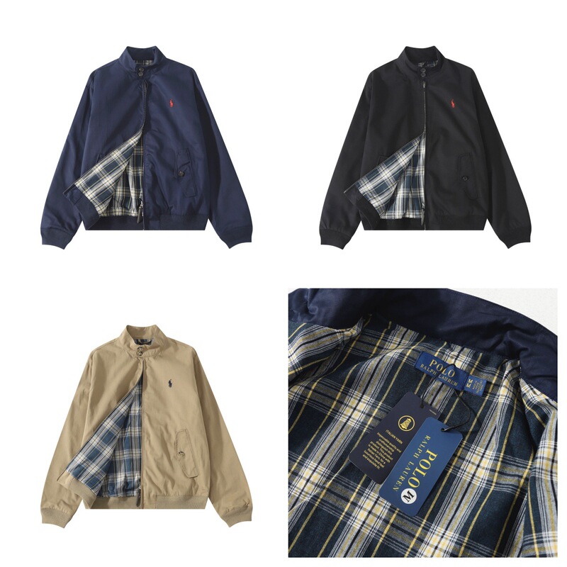 Rl Ralph Lauren Old Cadre Harrington Lapel Zipper Jacket Plaid Lined Old Money Style Jacket for Men and Women