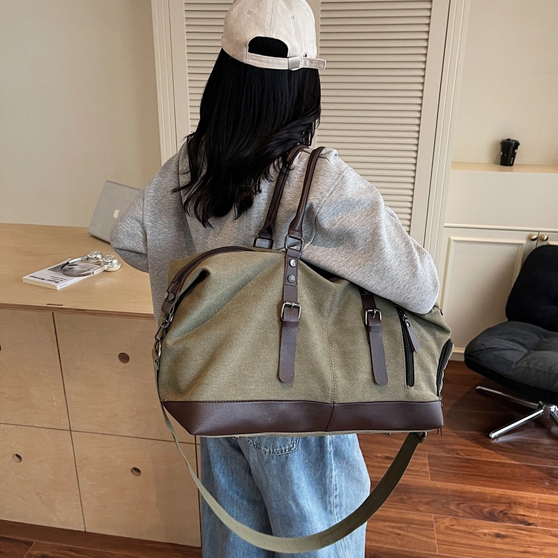 复古帆布手提袋旅行包男女时尚潮流大容量短途旅游行李包单肩包|undefined