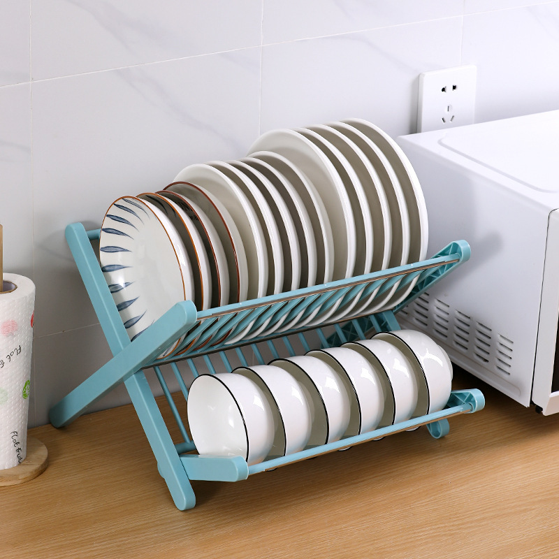 블루 접이식 그릇 랙 [컬러 박스 포장]]