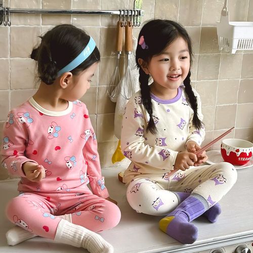 Children's autumn and winter thermal underwear for boys and girls, pure cotton pajamas for small and medium-sized children, Korean version of boneless home clothes set