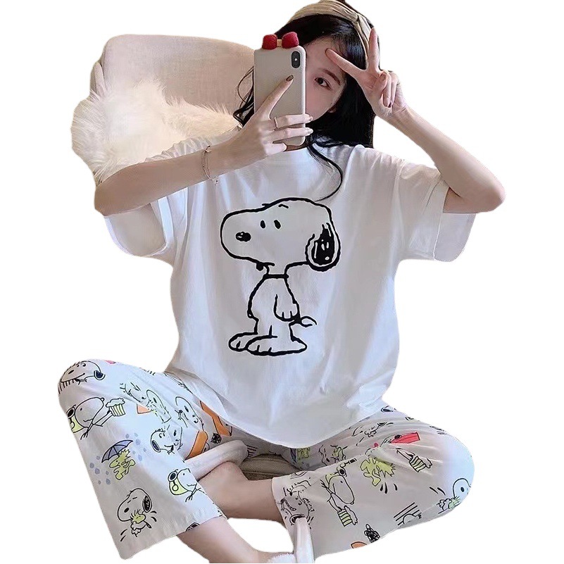 Pijamas de manga corta y pantalón largo para mujer, estilo veraniego 2025, delgado, holgado, lindo, conjunto de dos piezas para estar en casa, que también se puede usar en el exterior.