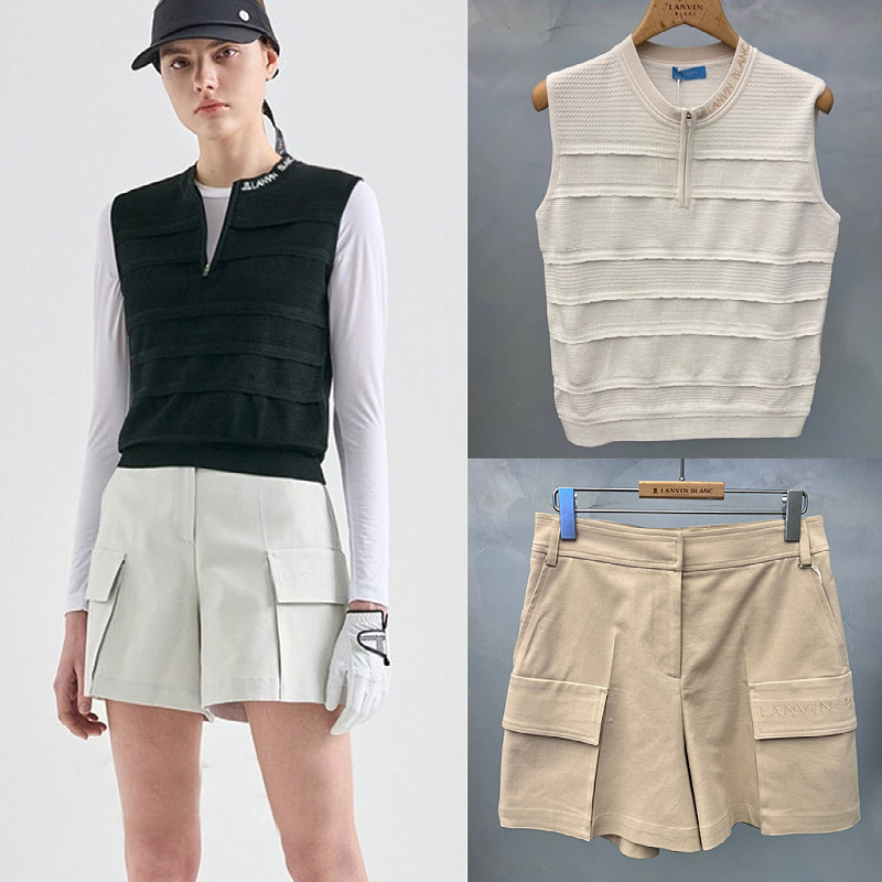 New Summer and Autumn Golf Clothing Women's Golf Half-Zip Cold-Feel Knitted Vest Top Cargo Shorts