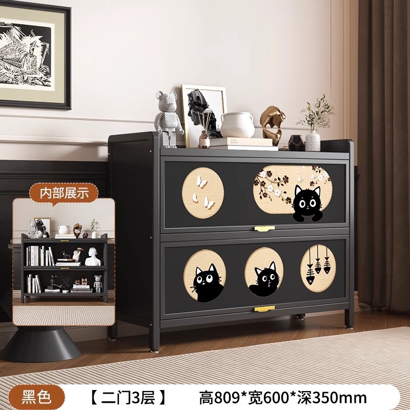 钢制书柜黑猫印花收纳柜客厅防尘储物柜大容量展示柜卧室儿童书架|undefined