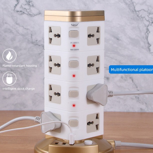 Torre de mano de mano de oficina dorada vertical 3USB PD dos pisos tres pisos cuatro pisos torre enchufe tablero de enchufe
