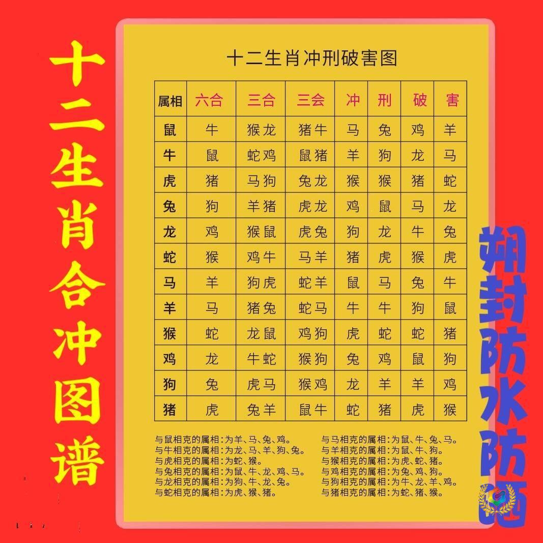 六合彩生肖图十二生肖图六合三合相刑冲破害相克图装饰画