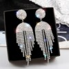 Silver needle, long shiny earrings with tassels, silver 925 sample, European style, internet celebrity, diamond encrusted