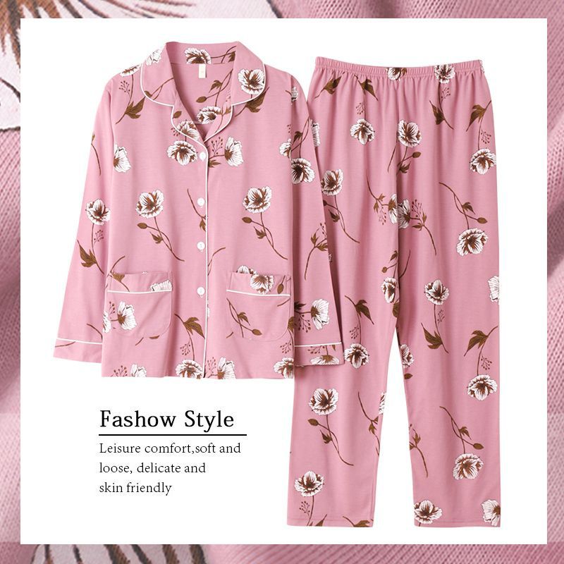 Pijamas de mujer primavera y otoño 100% algodón de manga larga delgada madre de mediana edad y ropa para el hogar de algodón de mediana edad y edad avanzada