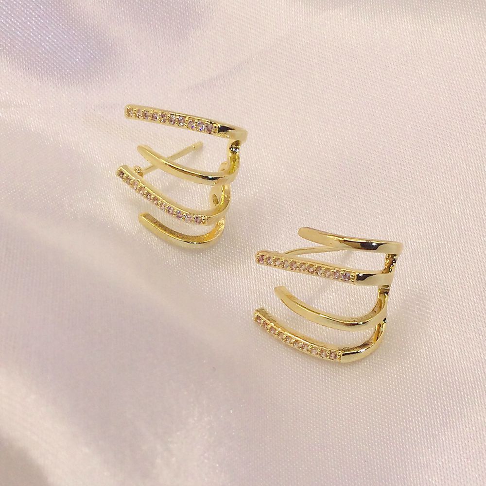 Geometric Pattern 1 Pair Simple Style Geometric Plating Inlay Copper Zircon 14k Gold Plated Ear Studs