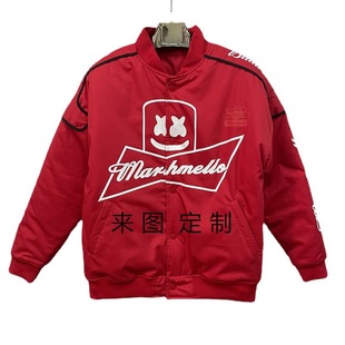 Source garment factory to map custom satin watermark glue printing baseball jacket men's casual cotton jacket