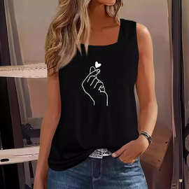 2025跨境新款TEMU 速卖通欧美女装爱心印花无袖休闲背心