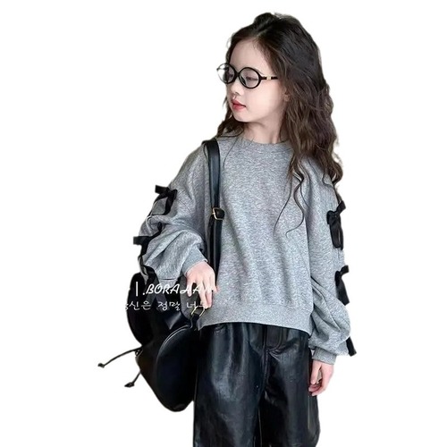 Girls' Autumn Hoodie 2025 with Bow Tie Children's Korean Version Long Sleeve Girls Middle Child Casual Top Children's Clothing