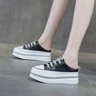 Half Slippers Women's Spring and Summer 2025 New South Korea Baotou Small White Outer Wear Thick Bottom Heel-free Lazy Inner Height