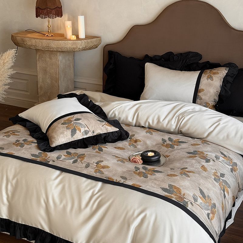 Nordisk vintage boho bäddset i tryckt bomull för hemmet_voghion.com