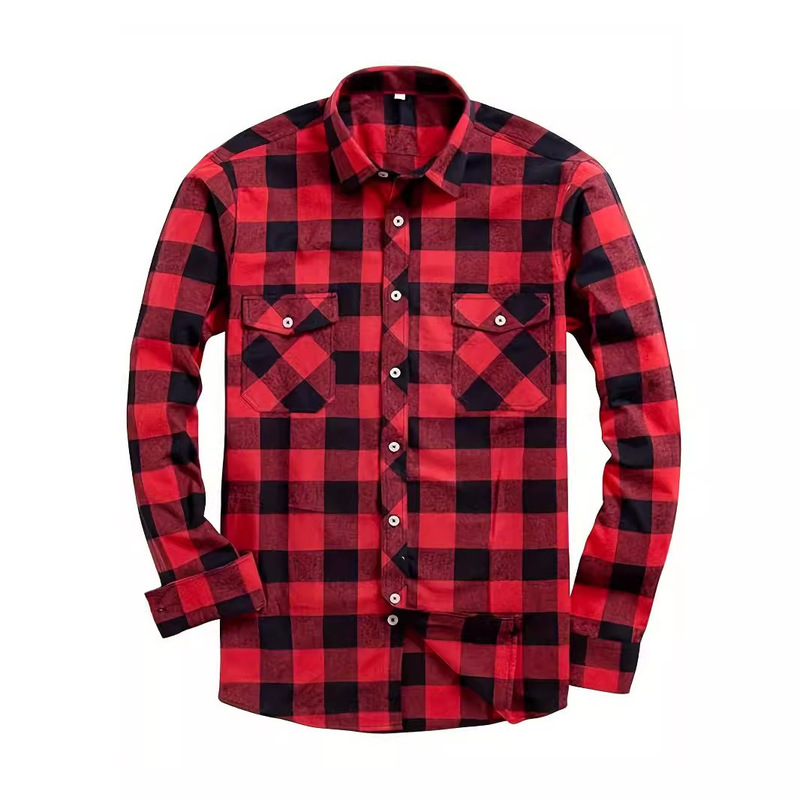 Classic Plaid Amazon Explosions Men's Personalized Long-Sleeved Lassel Shirt Street Hip-Hop Style Casual Jacket for Men