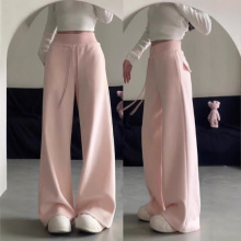 粉色运动阔腿裤子女高腰直筒休闲慵懒卫裤开春明星同款浅春系穿搭