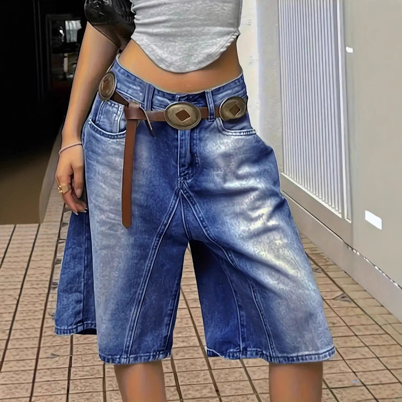 Cross-Border Jeans Women's Pocket Wide-Leg Loose Casual Bermuda Denim Shorts