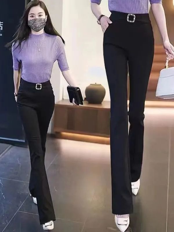 Black Suit Flared Pants 2023 Spring/Summer New Women's Slimming Drapey Long Pants Casual High-Waisted Versatile Thin Style