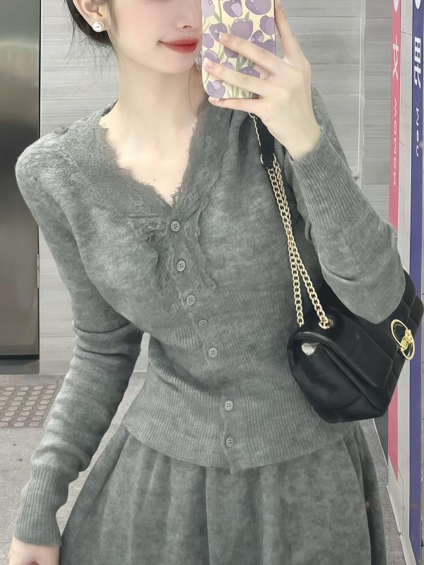 气质韩版感套装裙两件套2025新款打底衫女秋冬季洋气灰色内搭百搭|undefined