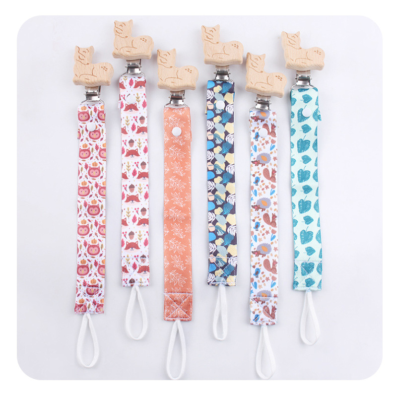 Nuevos productos para bebés de dibujos animados animales de beech chupeta clips desmontable larga cadena de chupeta de tela cadena anti-caída