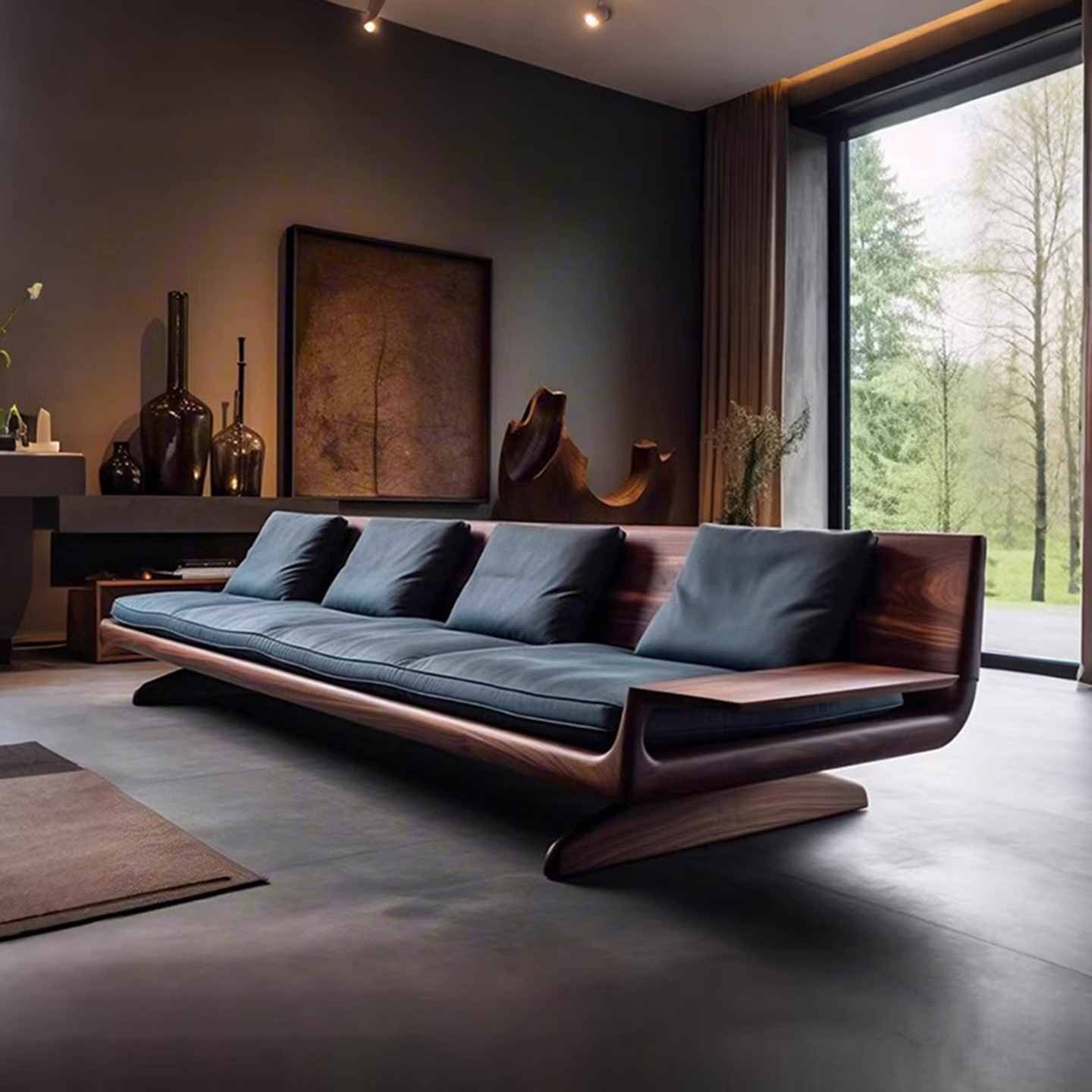 New Chinese Style Solid Wood Sofa, High-End Black Walnut Simple Living Room Small Apartment Straight Sofa Villa Furniture