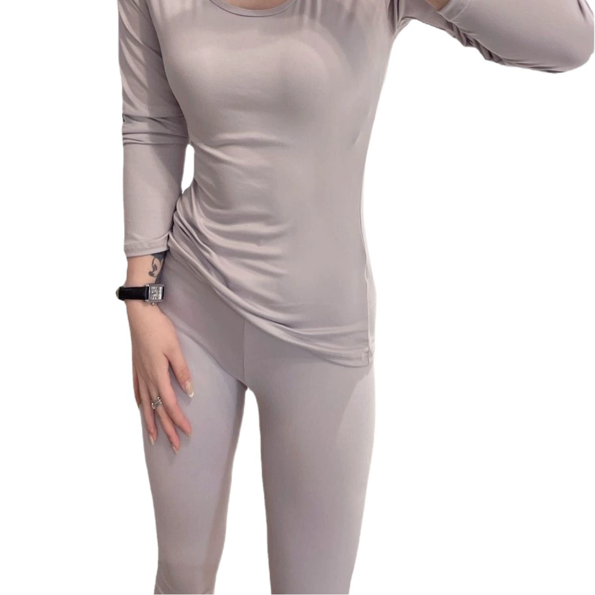 Костюм для подруги с постоянной температурой 1,0 Slim Fit Beauty Skin Теплая бесшовная осенне-зимняя Базовая рубашка с круглым вырезом и длинными рукавами Комплект из двух предметов