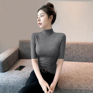 Half Turtleneck Mid-Sleeve Bottoming Shirt for Women 2025 New Spring & Fall Thin Knitted T-Shirt Slim Fit Three-Quarter Sleeve Top