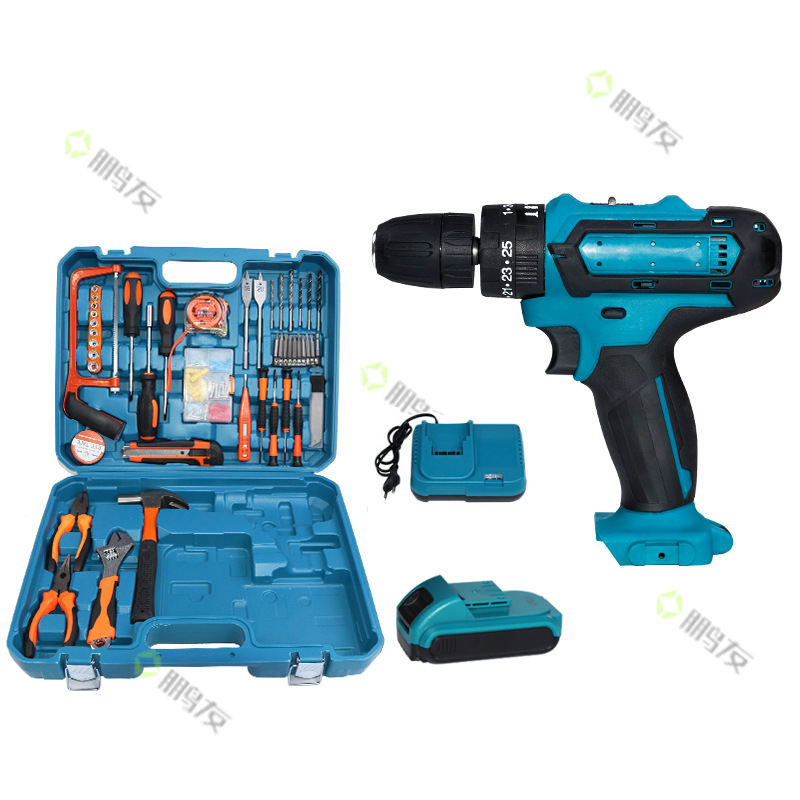 Taladro de mano de impacto eléctrico transfronterizo, destornillador, taladro de litio, taladro de carga de batería de litio de doble velocidad multifuncional