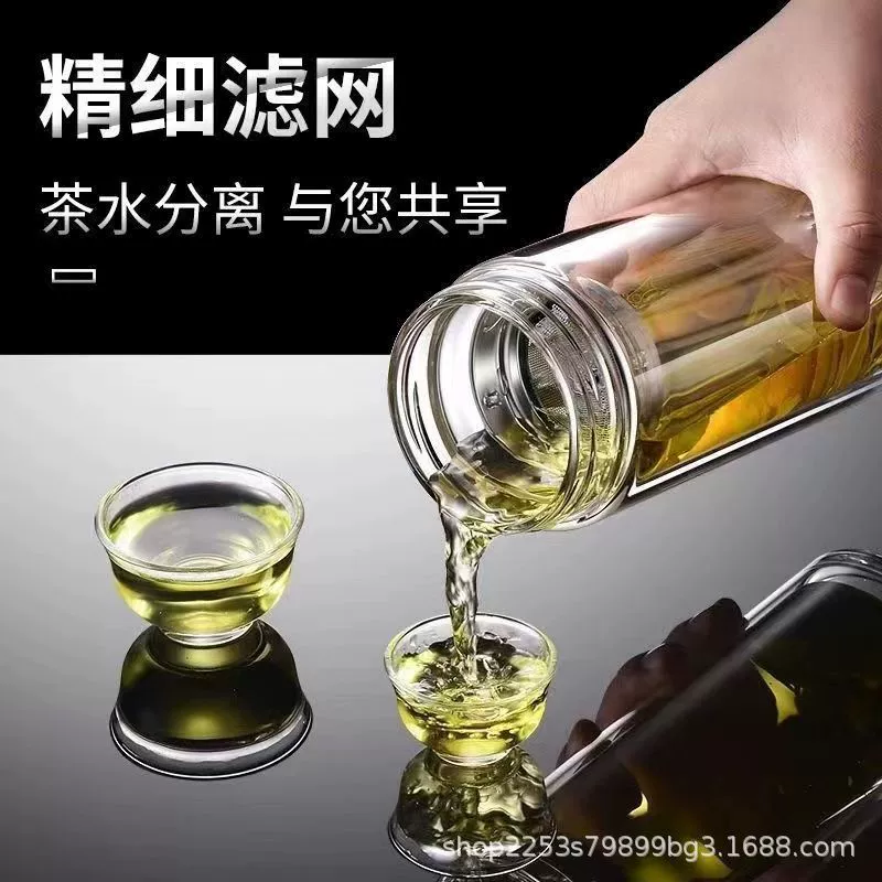 Небьющаяся чашка из закаленного стекла, 500 мл, устойчивая к падению, высокотемпературная боросиликатная двухслойная стеклянная чашка, защитная крышка, мужская чашка для чая