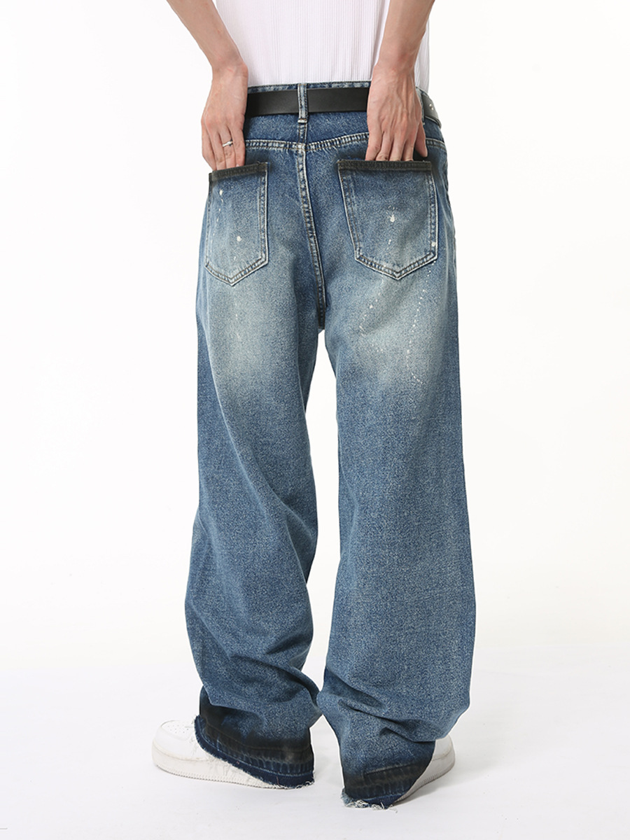 MTLCLOTHES Hombres| 2024 verano nuevo producto coreano retro lavado nicho azul diseño de jeans graffiti