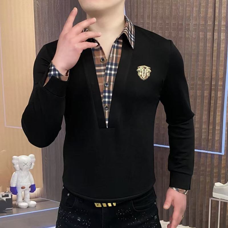 偽の2つのヨーロッパの商品の衛衣の男性の春秋のごろつきのハンサムなボタンの紋様の潮のブランドのtシャツは底を打って軽くて豪華な弾力の百合の上着を打ちます。|undefined