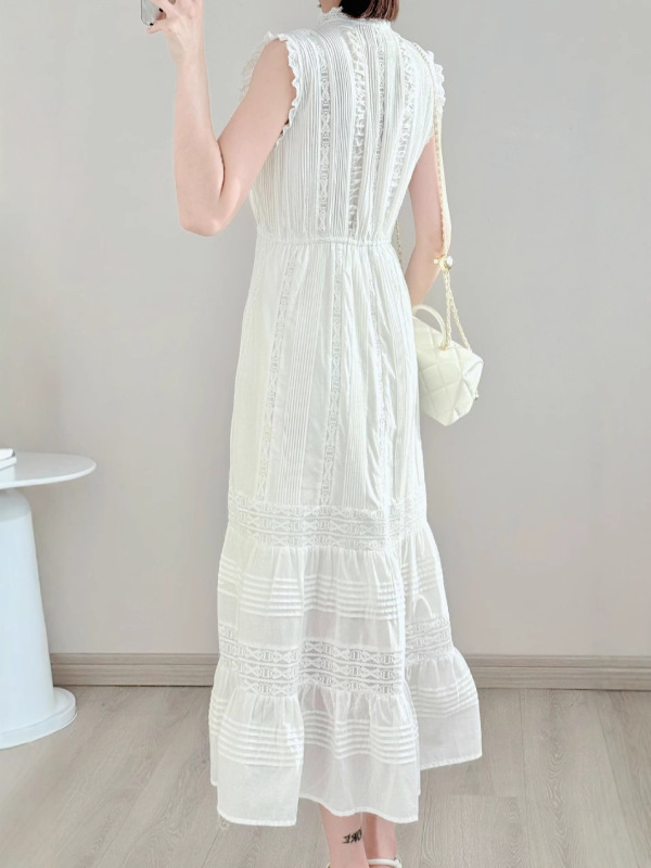 南油のハイエンドの婦人服の新型の夏のフランスのストライプのノースリーブのワンピースは休暇でワンピースを着ます。|undefined